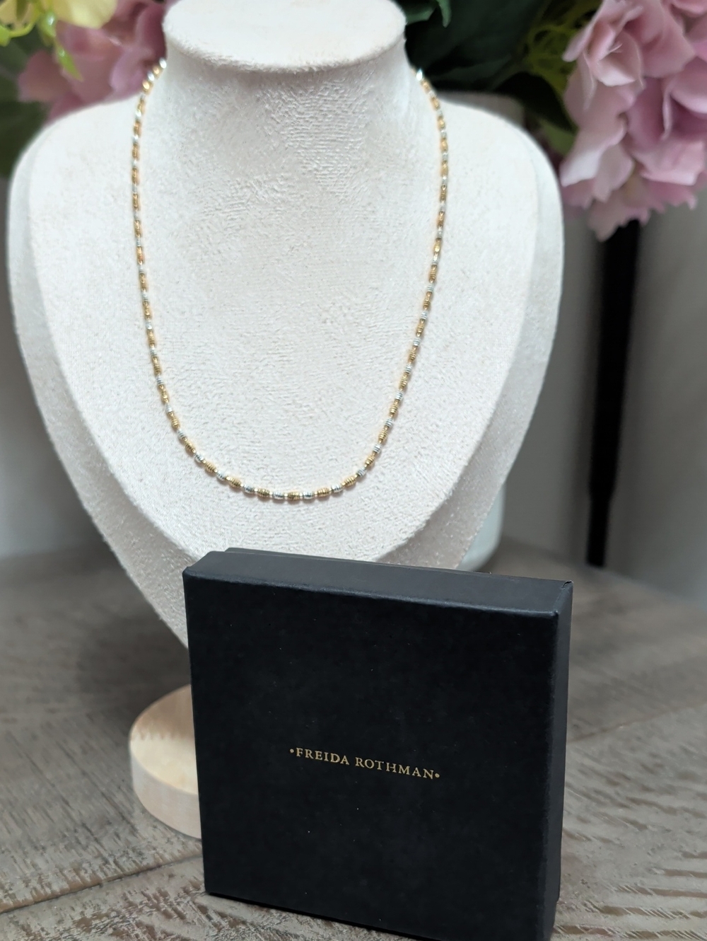 Freida Rothman Vault Barrel Two Tone Necklace 16" NWOT